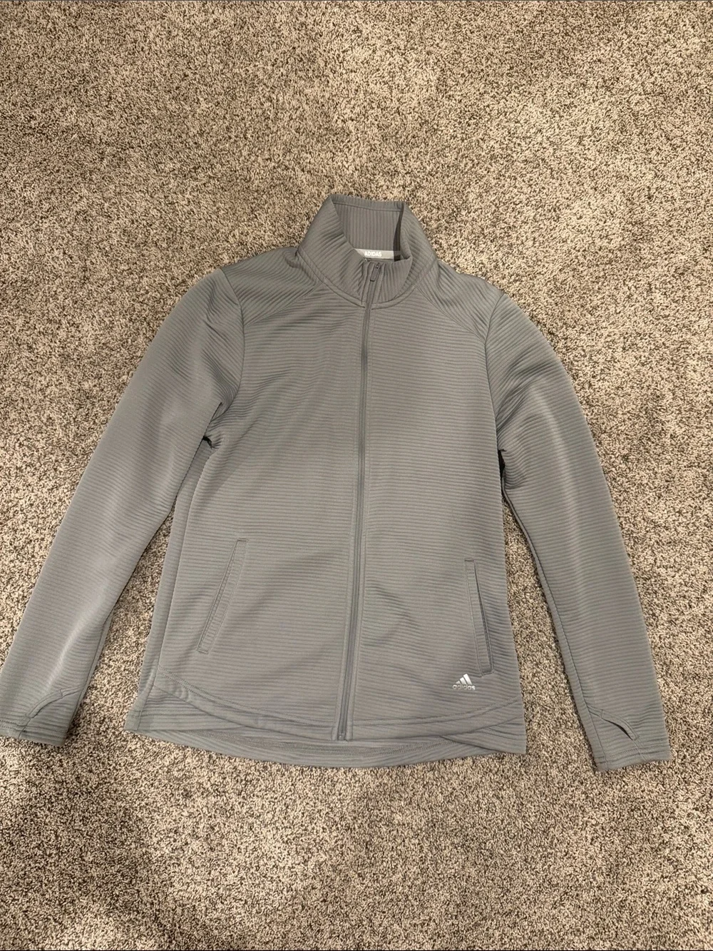 adidas Gray Ribbed Full-Zip Bomber Jacket